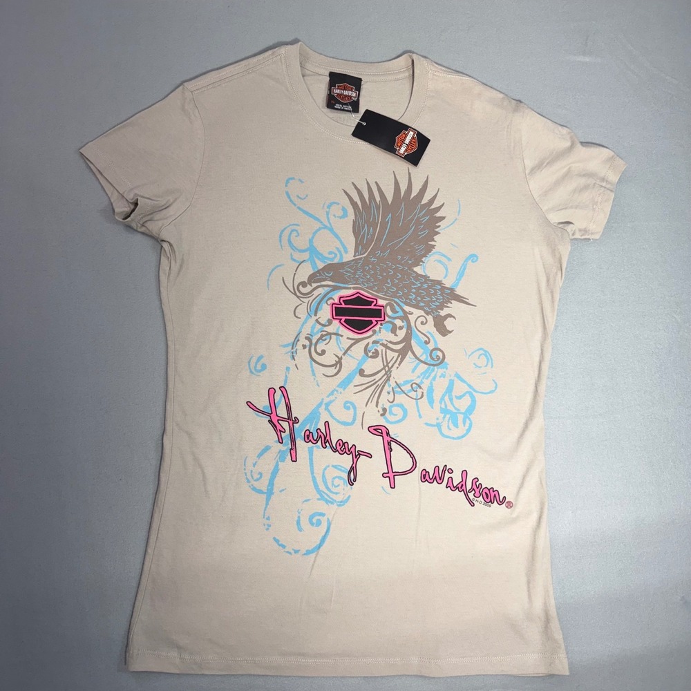 Y2K Harley Davidson Graphic T Shirt Womens XL Tan NWT 100% Cotton